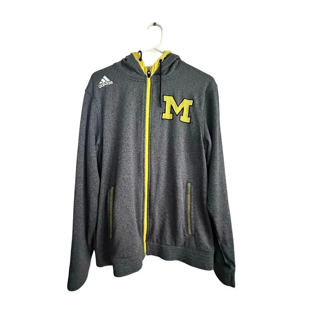 Adidas Gray & Yellow UNIVERSITY OF MICHIGAN Full Zip Climawarm Track Jacket S